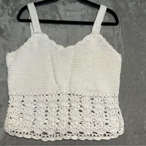 Rico Hand Knit Crochet Crop Top Women’s Medium Cotton White Festival Summer